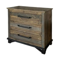 HomeRoots 524595 37 in. Solid Wood Three Drawer Chest Gray