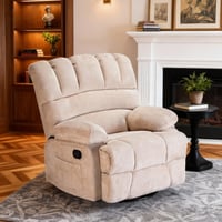 MAYEERTY Beige Oversized Swivel Rocker Recliner Sofa for Adults  Chenille  Perfect for Living Room