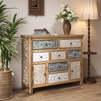 AENKYO Vintage 7-Drawer Cabinet  Bohemian Storage Dresser with Distressed Finish for Bedroom  Living Room & Entryway