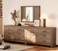 WAMPAT 106 Farmhouse Dresser with 12 Drawers Extra Wide Wood Chest of Drawers Storage Cabinet for Bedroom Living Room Hallway