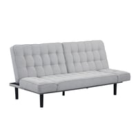 Leovanni Furniture of America Valitas Convertible Boucle Tufted Futon Sofa Bed with Adjustable Armrests  Light Grey