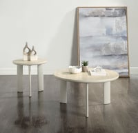 Acme Furniture ACME Ingram Metal/Ceramic/Wood Round Coffee Table in Light Gray
