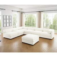 Gewnee Modern Larget 6-Piece Modular Sectional Sofa with Storage Soft White Chenille Fabric Contemporary Cylindrica Design for Living Room