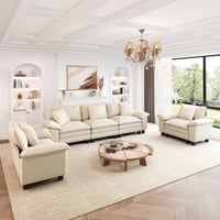MF Studio 3-Piece Modular Couch Set with Single Sofa  5-Seater Oversized Cloud Sofa Set  Comfy Chenille Fabric  White