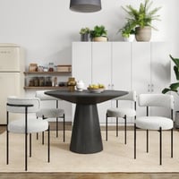 Roundhill Furniture Corff 5-PC Round Pedestal Dining Set  with 4 Boucle Chairs  Black White