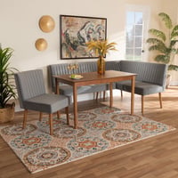 Wholesale Interiors Baxton Studio Alvis Mid-Century Modern Grey Velvet Upholstered and Walnut Brown Finished Wood 4-Piece Dining Nook Set