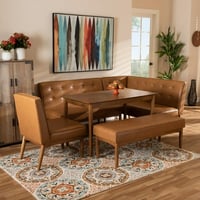Wholesale Interiors Baxton Studio Arvid Mid-Century Modern Tan Faux Leather Upholstered and Walnut Brown Finished Wood 5-Piece Dining Nook Set