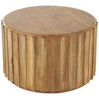DecMode 29  x 18  Brown Mango Wood Handmade Drum Coffee Table with Slatted Grooved Sides  1-Piece