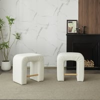 Noble House Upholstered Boucle Stools with Footrest  Wood Frame  White