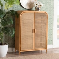 Baxton Studio bali & pari Curacao Boho Storage Cabinet 2-Door Light honey