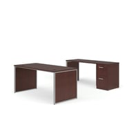 OFM Fulcrum Series Office Furniture Set 66 Table Desk 66 Credenza Filing Cabinet Leg Panels in Mahogany