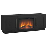 Hudson&Canal Evelyn&Zoe Tillman Rectangular TV Stand with 26 Log Fireplace for TV s up to 75 Black Grain
