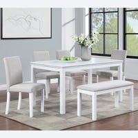 Noble House 6-Piece Rectangular Wooden Dining Table Set with Upholstered Chairs and Bench White+Light Gray