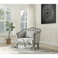 Acme Furniture ACME Samael Linen Chair with Wooden Frame and Pillow in Gray and Gray Oak