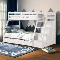 Furniture of America FOA Ollenta 2pc White Wood 4-Drawer Twin over Full Bunk Bed with Trundle Set