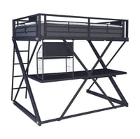 Linon Powell Pierce Sleep Study and Store Full Loft Bed with Built-In Ladder Textured Black