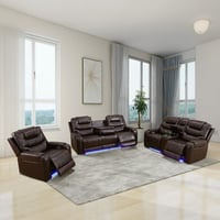 Gewnee Breathing Leather Power Recliner Sectional Loverseat and Sofa Couch with LED USB Port&Cup Holder for Living Room