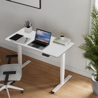 MAYEERTY Electric Standing Desk Dual Motor  3-Stage Adjustable Height Desk for Home Office  Sit-Stand Computer Workstation  55 x 28 inches (White Frame + White Top)