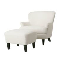 Noble House Willey Boucle Upholstered Club Chair and Ottoman Set  Almond and Matte Black
