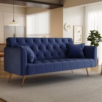 Aukfa Velvet Futon Convertible Sofa Bed Upholstered Arm Couch for Home Office 2 Pillows Blue