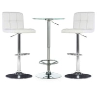 Linon Powell Sherman 3-Piece Metal and Glass Pub Table Set White Faux Leather