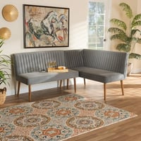 Wholesale Interiors Baxton Studio Alvis Mid-Century Modern Grey Velvet Upholstered Back 2-Piece Dining Corner Bench