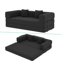 Aukfa 79  Convertible Sofa Bed Futon with Fixed Frame  Folding Pull Out Boneless Sofa for Living Room  Corduroy  Black