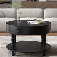 Noble House Coffee Table with Dual Storage for Living Room  31.5  Modern Round Coffee Table with Storage and Hidden Compartment  Adjustable Leveling Feet  Black