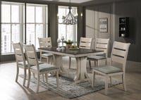 Home Design Talon 7-Piece Dining Set  Rectangular Table with Ladder-Back Cushioned Chairs  Two-Tone Finish  Trestle Base  Traditional