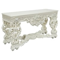 Acme Furniture ACME Adara Wooden Top Sofa Table with Floral Legs in Antique White