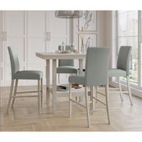 Home Design Macon 5-Piece Counter Height Dining Set  Square table with lower shelf  Cushioned chairs  Easy assembly  Gray/Antique Gray