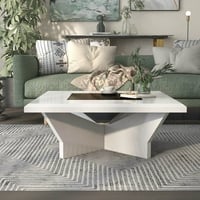 Furniture of America Duall Square Black Glass Top and White Wood Coffee Table