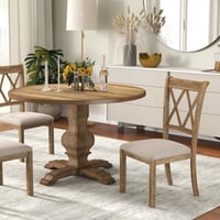 Roundhill Furniture Havre Dining Set Pedestal Round Table with 4 Chairs