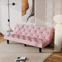 Leumius Velvet 66” x 31” x 27” Futon Wooden Legs Convertible and Reclining Upholstered Sofa  Pink