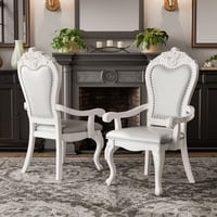 Furniture of America Alernit Traditional Nailhead Trim Dining Arm Chairs White (Set of 2)