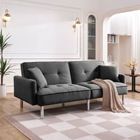 OS Home & Office Furniture Tufted Futon Convertible Sofa Sleeper with Two Throw Pillows in Dark Grey Velvet