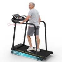 Redliro Senior Treadmill with Long Side Handrails 300lbs Capacity LED Display & Heart Rate Sensor Safe Walking Treadmill for Elderly