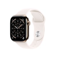 Apple Watch Series 11 [GPS + Cellular 42mm] Smartwatch with Gold Titanium Case with Light Blush Sport Band - S/M