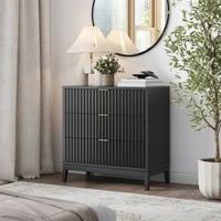 Nathan James Jasper 3 Drawer Dresser  Bohemian Fluted Dresser  Solid Wood Dresser for Nursery  Small Dresser for Bedroom  Black Oak