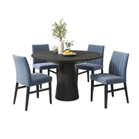 Roundhill Furniture Butler 5-Piece Round Dining Set  Pedestal Dining Table with 4 Side Chairs  Blue