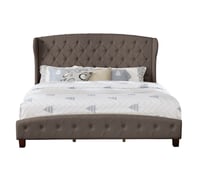 Nathaniel Home Inc Nathaniel Home Queen Upholstered Panel Bed  Platform Bed Frame Easy Assembly  Polyester Fabric Tufted Headboard Design Brown