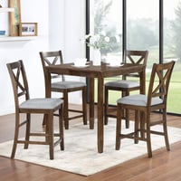MAYEERTY 5 Piece Dining Table Set  Wooden Dining Square Table Set for 4  Counter Height Kitchen Table Set with Square Table and 4 Upholstered Chairs for Small Space  Walnut