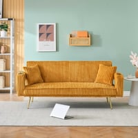 Bianlte Futon Sofa Bed Modern Corduroy Folding Futon Set Convertible Recliner Lounge for Living Room with 2 Cup Holders Orange