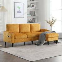 MOONMISS HOMEFUN MOONMISS Chenille Upholstered L-Shaped Living Room Sofa with Storage Ottoman-Yellow