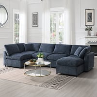 EUROCO 130  Modern Modular U Shaped Sectional Sofa Couch  6 Seat Chenille Upholstered Cloud Sleeper Sofa Bed with Ottoman  Convertible Free Combination Indoor Funiture for Living Room  Dark Blue