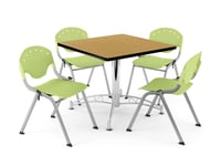 OFM Core Collection Breakroom Set  42  Square Multi-purpose Table in Oak  4 Rico Stacking Chairs in Lime Green (PKG-BRK-07-0024)