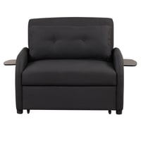 Clipeyh Pull Out Sofa Sleeper with Adjustable Backrest 3 in 1 Multifunctional Sofa Bed with 2 Wing Table Side Pocket and USB Charge Linen Fabric for Living Room Recreation Room Black