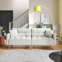 DEALTOPS Upholstered Futon Sofa Bed Sleeper Sofa Couch Convertible Folding Couch Bed Adjustable Recliner Loveseat Sofas for Living Room - White