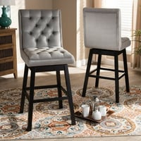 Wholesale Interiors Baxton Studio Gregory Modern Transitional Light Grey Velvet Fabric Upholstered and Dark Brown Finished Wood 2-Piece Swivel Bar Stool Set Set