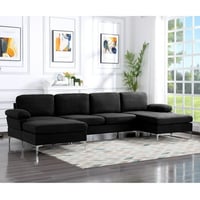 Leumius Oversized U-Shaped Sectional Sofa Couch Convertible Modular Sofa Upholstered Sleeper Sofa Couches with Reversible Chaise Lounge and Movable Ottomans for Living Room Black
